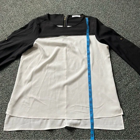 CALVIN KLEIN Black & White Colorblock Business Casual 3/4 Long Adjustable Sleeve - Picture 10 of 16